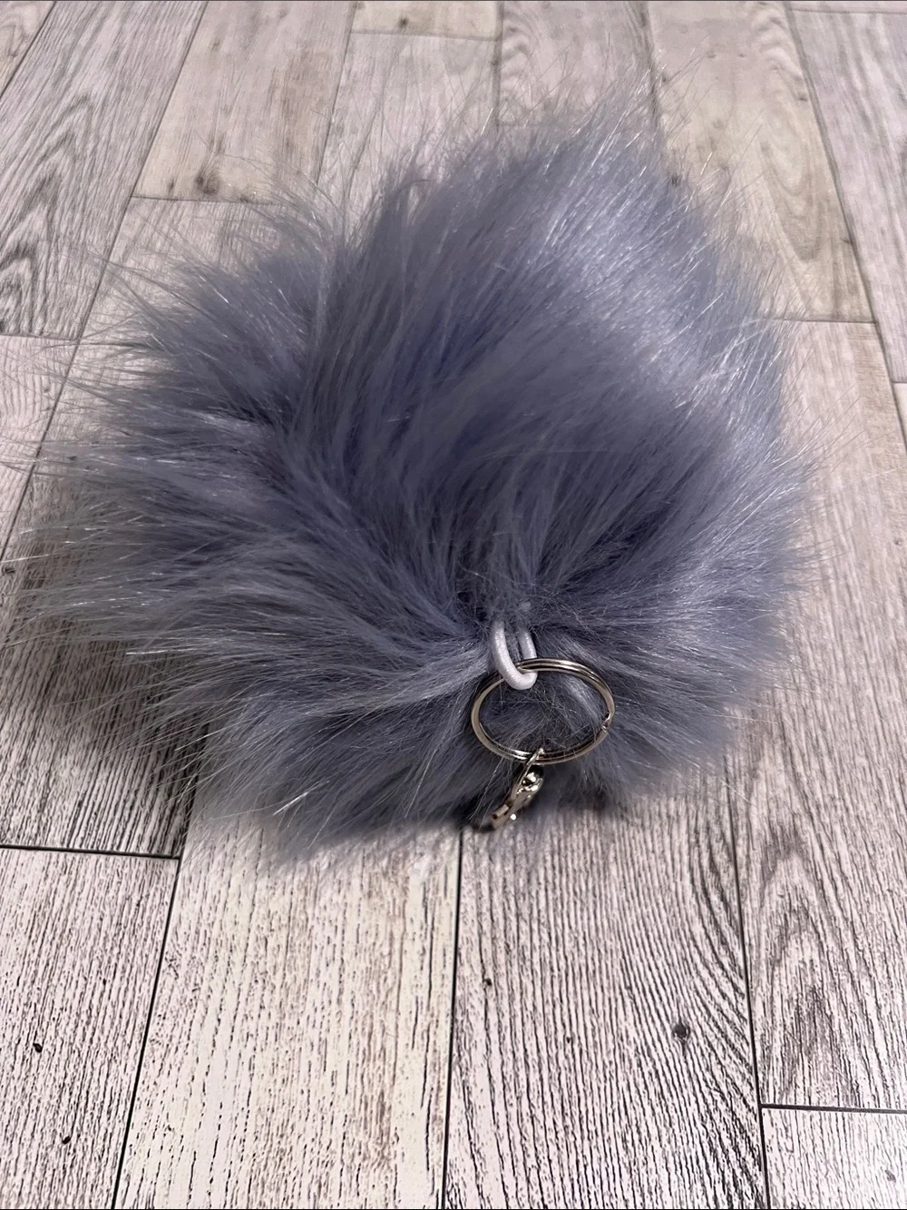 Large 5 inch Blue Gray Faux Fur Pom Keychain - Purse Charm Women Accessories